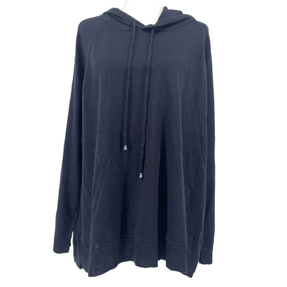 Soft Surroundings Women's 2X NWT Black Hooded Button Sleeve Wool Blend Sweater